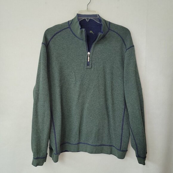 Tommy Bahama Sweater Mens XXL Reversible 1/4 Zip Golf Pullover Blue Green Logo - Picture 2 of 14
